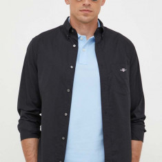 Gant camasa din bumbac barbati, culoarea negru, cu guler button-down, regular