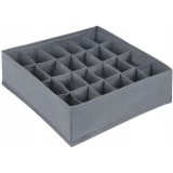 Organizator pliabil pentru sertar, 24 compartimente, 32.5 x 32.5 cm, textil, gri