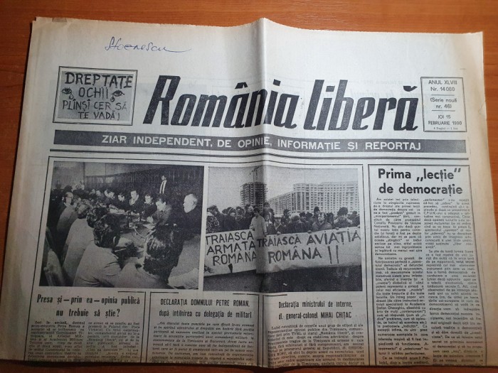romania libera 15 februarie 1990-articolul prima lectie de democratie