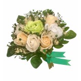 Buchet mic personalizabil cu trandafiri si floarea miresei (Verde, Crem, Alb)