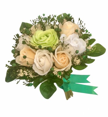Buchet mic personalizabil cu trandafiri si floarea miresei (Verde, Crem, Alb) foto