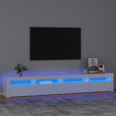 vidaXL Comodă TV cu lumini LED, alb extralucios, 240x35x40cm foto