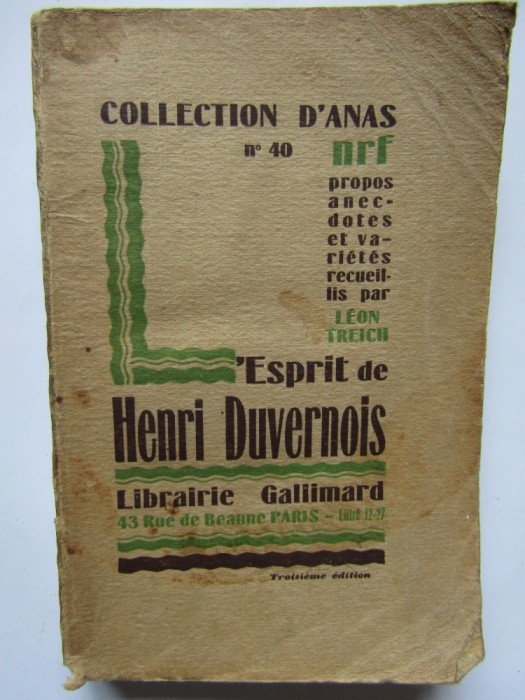 L&#039;ESPRIT D&#039;HENRI DUVERNOIS (CARTE IN LIMBA FRANCEZA)