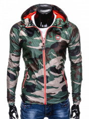 Jacheta pentru barbati din fas stil militar army slim fit cu fermoar si gluga C352 camuflaj verde foto