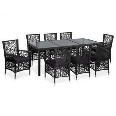 vidaXL Set mobilier de exterior, 9 piese, negru, poliratan