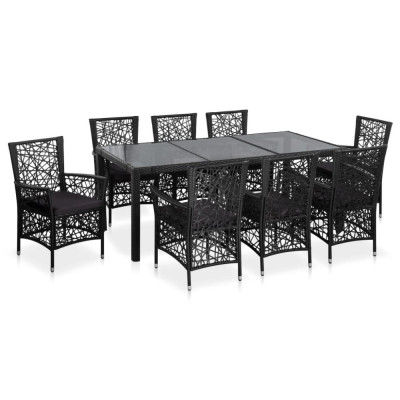 vidaXL Set mobilier de exterior, 9 piese, negru, poliratan foto