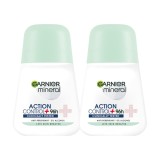 Set 2x Deodorant roll-on Garnier Mineral Action Control+ 96h, pentru femei, 50 ml