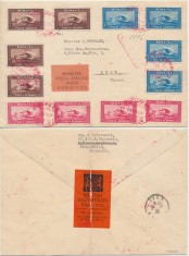 Romania 1928 Aviatie C.RAIU plic spre Franta autentificat, francat spectaculos cu patru serii cu filigran vertical