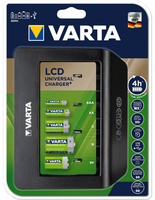Incarcator universal acumulatori AA AAA C D 9V USB 57688 101 401 Varta