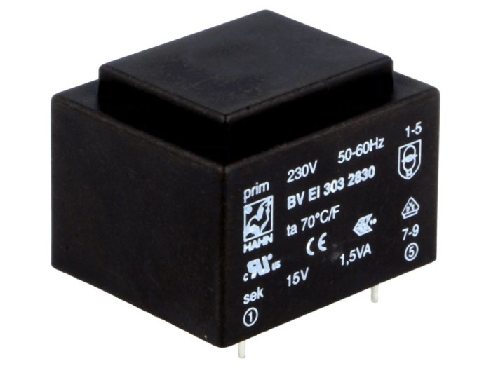 Transformator PCB &icirc;ncapsulat 1,5VA 230V 15V