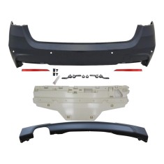 Set bara spate BMW Seria 3 (F31), 01.2012-12.2019, cu catadioptri, cu gauri senzori parcare; grunduit, de vopsit; type M-Tech; cu spoiler; cu iesiri