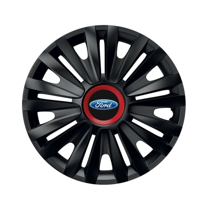 Set 4 capace roti Negre Cu Inel Rosu Royal R15 pentru gama auto Ford
