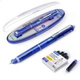 Stilou retractabil Writech M corp albastru cu cutie cadou si 5 patroane cerneala albastre