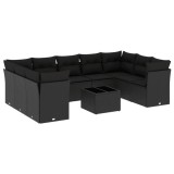 Cumpara ieftin Set canapele de gradina cu perne, 10 piese, negru, poliratan
