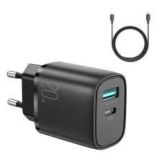 Incarcator rapid retea Joyroom L-QP2011, 1x USB-C, 1x USB, 20W, 3A, PD si QC, Cablu USB-C la Lightning 1m