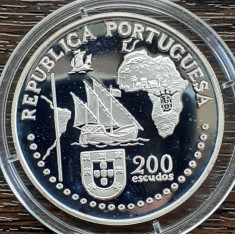 (A702) MONEDA DIN ARGINT PORTUGALIA - 200 ESCUDOS 1994, TRATATUL TORDESILLAS foto