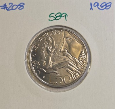 589 Vatican 50 Lire - John Paul II (Eve&amp;#039;s Creation) 1988 KM#208, excelenta foto