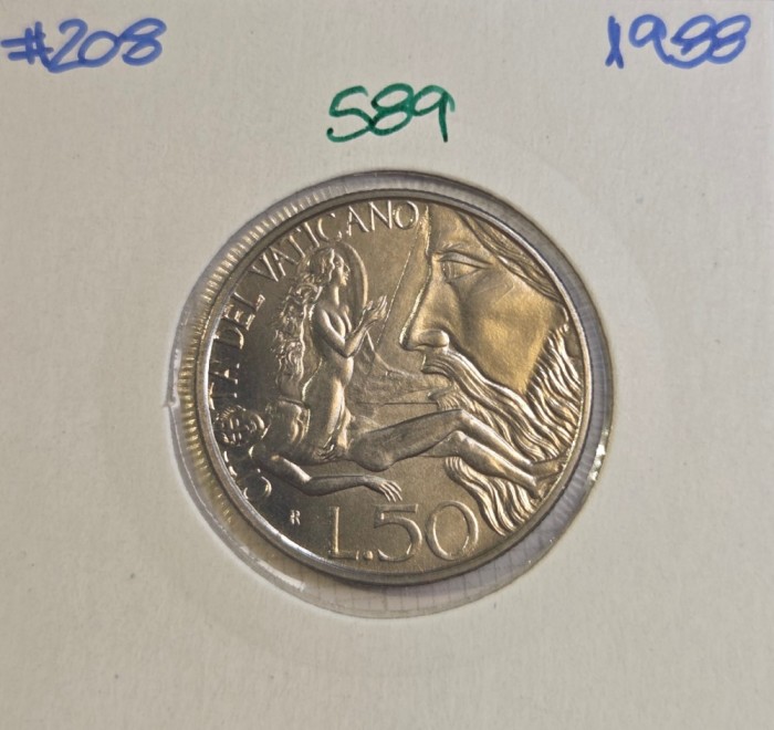 589 Vatican 50 Lire - John Paul II (Eve&#039;s Creation) 1988 KM#208, excelenta