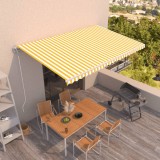 VidaXL Copertină retractabilă automat, galben și alb, 500x350 cm