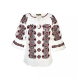 Cumpara ieftin Bluza Tip Ie Traditionala Alba cu Motiv Geometric Multicolor de Dama - IMS137