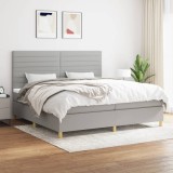 Cumpara ieftin Pat box spring cu saltea, gri deschis, 200x200 cm, textil