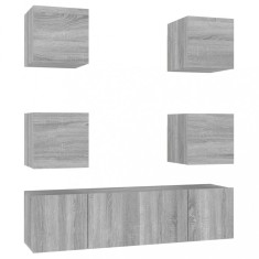 Set dulapuri TV, 6 piese, gri sonoma, lemn prelucrat