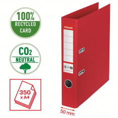 Biblioraft Esselte No.1 Power Recycled, Carton Cu Amprenta Co2 Neutra, A4, 50 Mm, Rosu