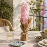 Ghiveci cu Zambilă Roz, 32 cm, Floare Artificială cu Ghiveci din Iută, CMCLASS