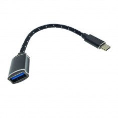 Adaptor premium OTG , USB 3.0 mama la USB tip C tata , Revolution 088, cablu cu invelis textil, carcasa aluminiu, negru