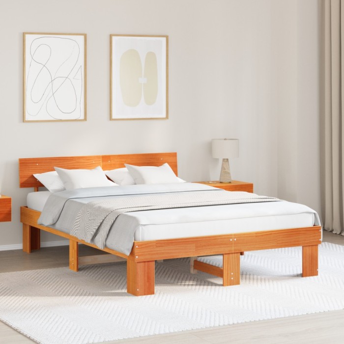 vidaXL Cadru de pat Maro ceruit 140 x 200 cm Lemn masiv de pin