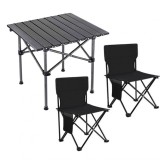 Set camping masa si 2 scaune pliabile, cu geanta, negru, 53x51x50 cm