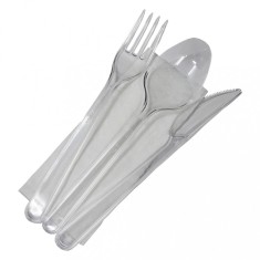 Set 100 bucati Tris Reutilizabil - Furculita, Cutit, Lingura si Servetel