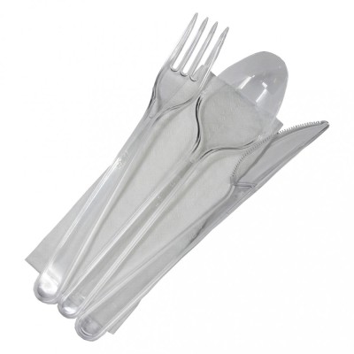 Set 100 bucati Tris Reutilizabil - Furculita, Cutit, Lingura si Servetel foto