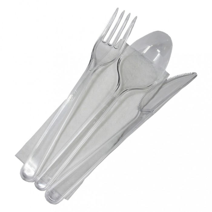 Set 100 bucati Tris Reutilizabil - Furculita, Cutit, Lingura si Servetel