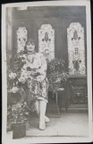 Fotografie tip Carte Postala, Tanara cu basma si port national romanesc, perioada interbelica
