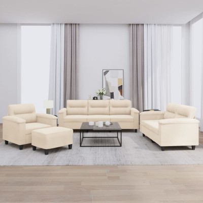 vidaXL Set de canapele cu perne, 4 piese, bej, microfibră foto