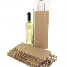 Set 100 Pungi Natur pentru Vin, 12x8x38 Cm, Pungi Natur Vin, Punga Cadou Vin, Punga Hartie Pentru Sticle, Pungi Cadou Pentru Sticle, Sacose Vin, Sacos