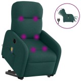 vidaXL Fotoliu electric masaj rabatabil / ridicare verde &icirc;nchis textil