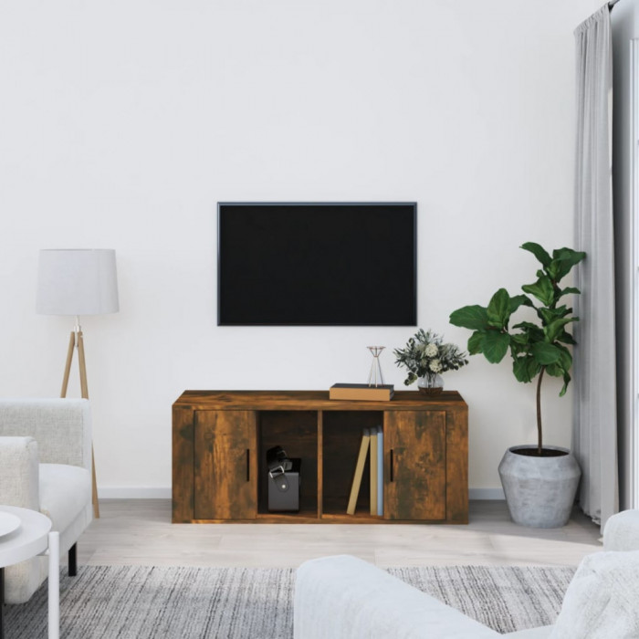 Comoda TV, stejar fumuriu, 100x35x40 cm, lemn prelucrat GartenMobel Dekor