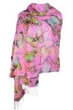 Esarfa Dama Tip Casmir Roz Deschis cu Fluturi, 185x75 cm - Eleganta si Rafinament