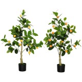 HOMCOM Set de 2 Plante Artificiale Decorative Lamai si Portocal In Ghiveci, Plante Artificiale pentru Decor Interior Exterior, 120cm | Aosom Romania