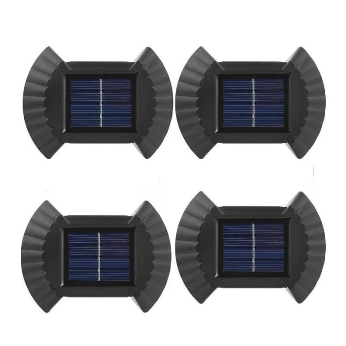 Set 4 lampi LED solare cu lumina bidirectionala pentru garduri, scari exterioare, senzor de lumina, iluminare alb cald