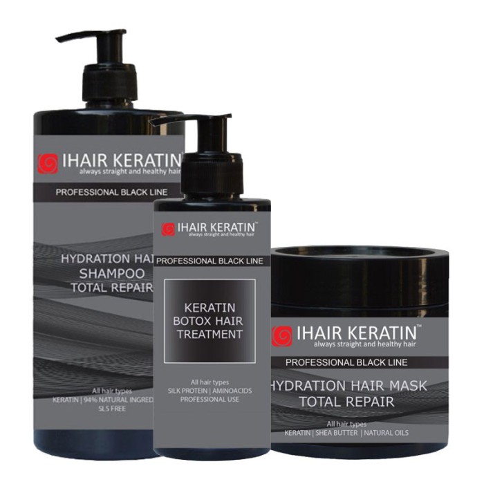 Kit Tratament Btox 300ml, Sampon 1 Litru si Masca 500 ml Black Line