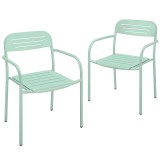 Outsunny Set 2 Scaune Gradina Exterior Stivuibile Cu Cotiere Metal Verde