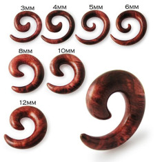 Expander spirală pentru ureche, model de lemn maro - Lățime: 4 mm