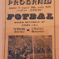 Program meci fotbal "OTELUL" GALATI - STEAUA BUCURESTI (31.08.1986)