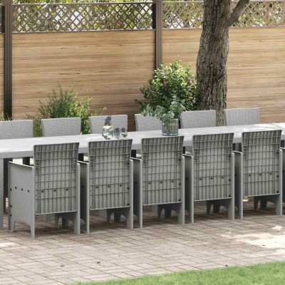 vidaXL Set de masă pentru grădină 17 pcs Gri deschis Ratan Polt 3378671 foto