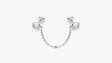 Cercel din Argint 925 pentru Doua Gauri cu Zirconiu Emerald Cut E i Lant , Stil Piercing Modern
