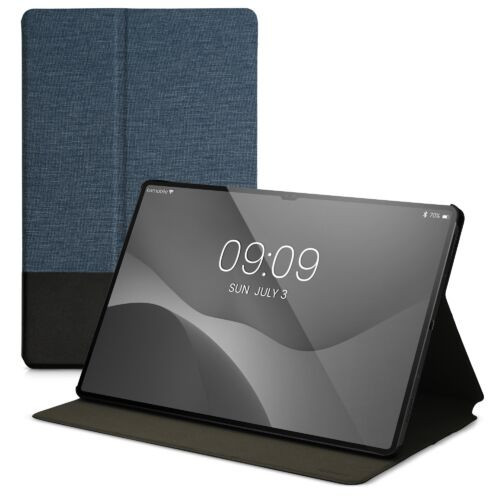 Book Cover kwmobile pentru Samsung Galaxy Tab S8 Plus/Galaxy Tab S7 Plus/Galaxy Tab S7 FE, Textil, Albastru/Negru, 57134.17