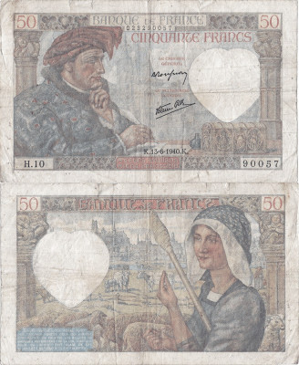 1940 (13 VI), 50 francs (P-93a.1) - Franța foto